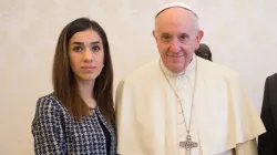 Nobel Peace Prize winner Nadia Murad meets with Pope Francis at the Vatican on Dec. 20, 2018. Vatican Media.